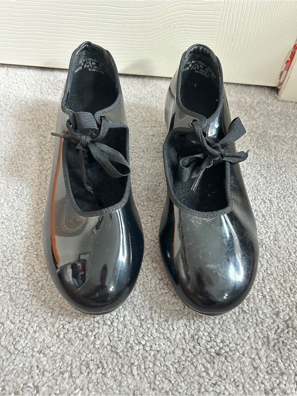 Capezio Black Patent Tele Tone Tap Shoes with Ribbon Tie